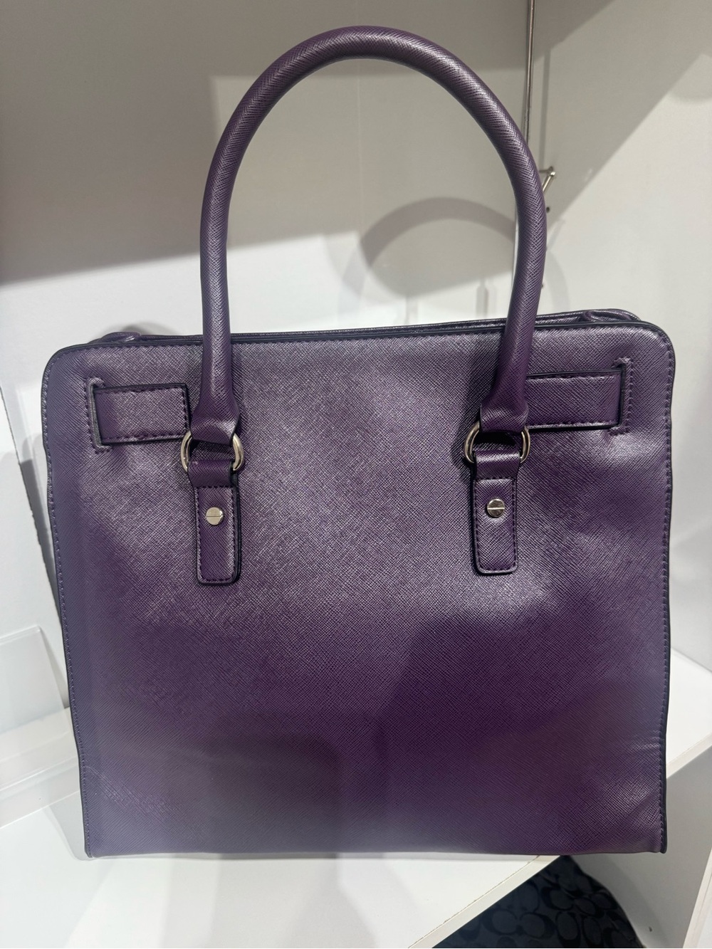 Michael Kors Purple Saffiano Satchel with Silver Chain Detail - Picture 2 of 3